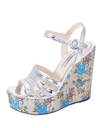 prada platform wedge|Prada jacquard wedge sandals.